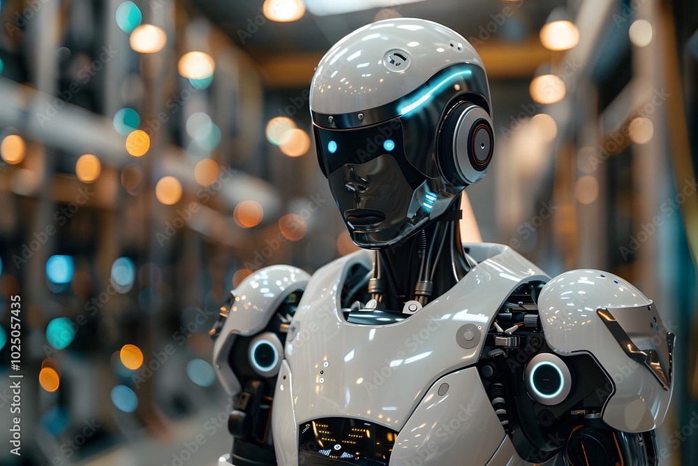 Poster futuristic robot in a high-tech environment