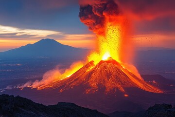 Fototapeta premium Eruption of Vesuvius volcano in Naples. Natural disasters concept. Copy space