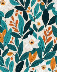 Botanical pattern for printing on wall decorations, covers. Artistic brush strokes.