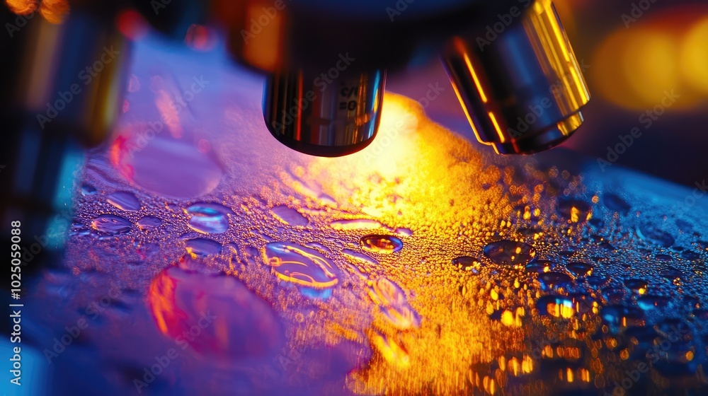 Poster a close-up of a glass slide under a microscope, showcasing the intricate textures and patterns of th