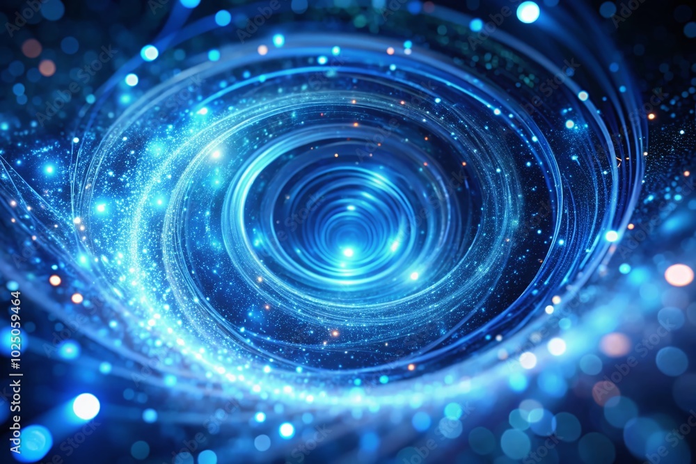Poster blue light spiral with glowing particles creating a dynamic vortex effect on dark background for abs