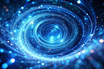 Blue Light Spiral with Glowing Particles Creating a Dynamic Vortex Effect on Dark Background for Abstract Visuals