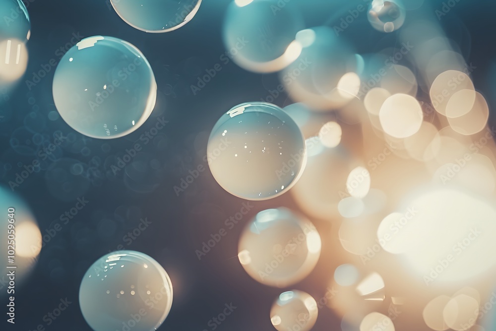 Poster ethereal floating bubbles with soft light reflections