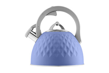 kettle with whistle, matte Purple, violet color, with rhombus texture on isolated and white...