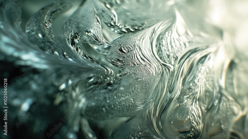 Poster a close-up of a textured glass crystal, with intricate patterns on its surface that catch and scatte