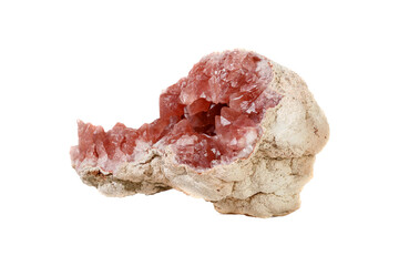 Pink Amethyst mineral stoneon a white background close up.