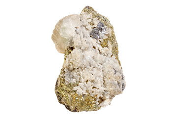 Sphalerite with fluorite mineral stone and pyrite on a white background close up.