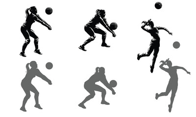 isolated female volleyball player silhouette with a white background