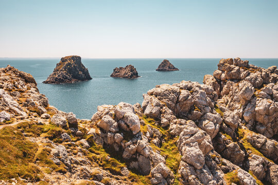 The rocks on Beg Pen Hir in the crozon peninsula at Camaret-sur-Mer, Bretagne, France