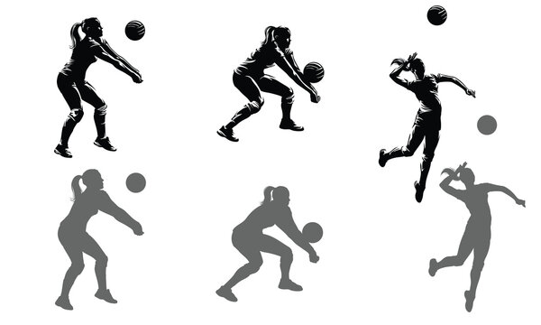 isolated female volleyball player silhouette with a white background