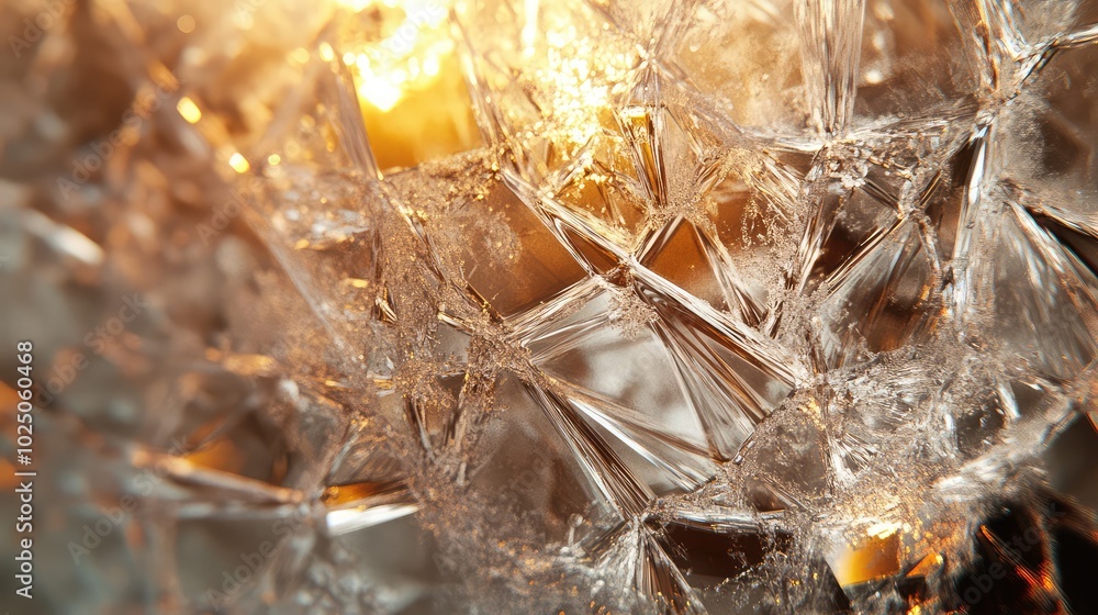 Poster a close-up of a textured glass crystal, with intricate patterns on its surface that catch and scatte