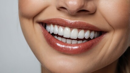Fototapeta premium A woman showing her healthy teeth and smiling sweetly. Close up of woman's smile