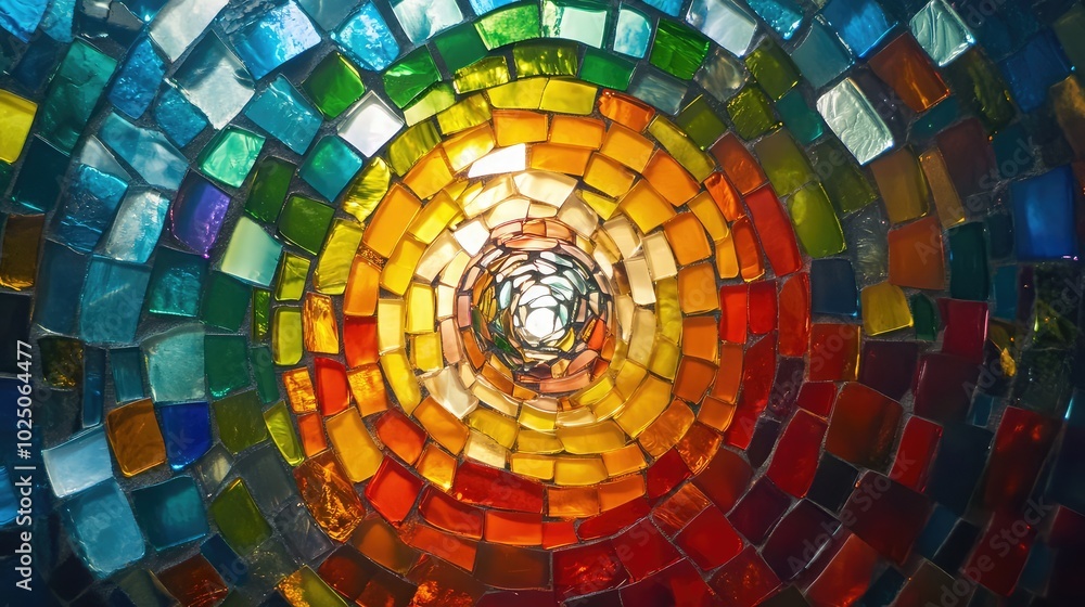 Aufkleber a colorful glass mosaic pattern arranged in concentric circles, with each ring made of differently c