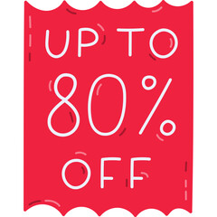 Cute cartoon Black Friday Sale sticker with lettering for discounts Up To 80 percent off. Hand drawn banner with promotion of hot price off at shop, store, markets. Simple childish isolated clipart.