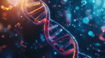 Glowing Double Helix of DNA with Vibrant Strands