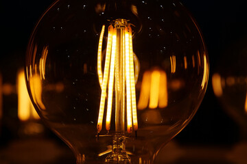 Light bulbs with big yellow filaments inside in vintage style