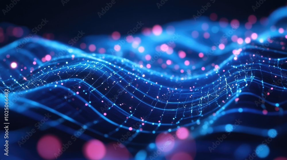Poster futuristic 3d vector data streams crisscrossing through cyber communication channels, with light eff