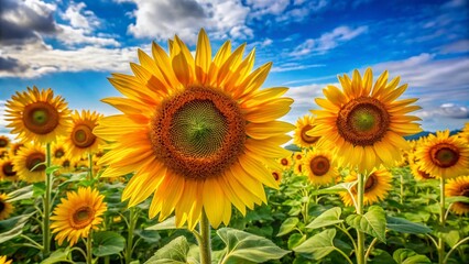 Bright and Cheerful Soneczniki Sunflowers in Full Bloom Against a Clear Blue Sky Perfect for Nature and Gardening
