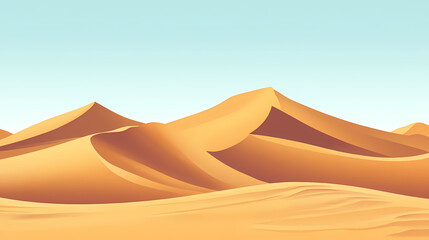 A vast, empty desert landscape with rolling sand dunes under a pale blue sky. Rolling Sand Dunes. Illustration
