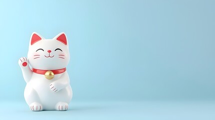 Fototapeta premium Golden Maneki Neko Figurine - Beckoning Cat Symbolizing Good Fortune Prosperity for Shopfront Decor Ideal for Prosperity-Themed Designs