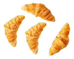 Top view set of brown croissants isolated on white background with clipping path