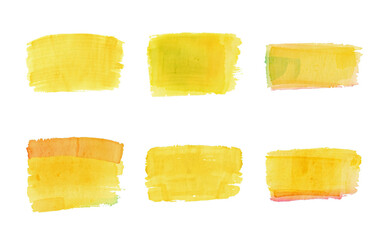 natural yellow brush stroke texture set, rectangle box, isolated on white, paint and organic watercolor style