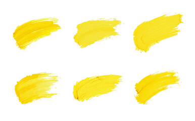 yellow brush stroke texture set, rapid movement, isolated, paint and organic watercolor style