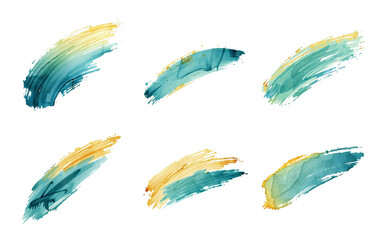 teal and bright brown brush stroke texture set, angle and sweep, isolated, paint and organic watercolor style