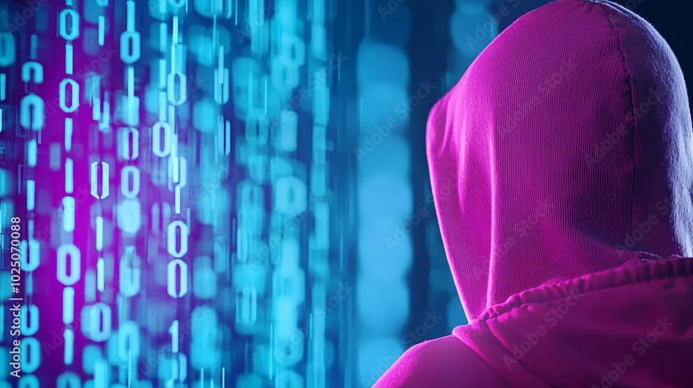Poster ai-driven cyber security against dark web threats - futuristic matrix code rain with glowing neon sy