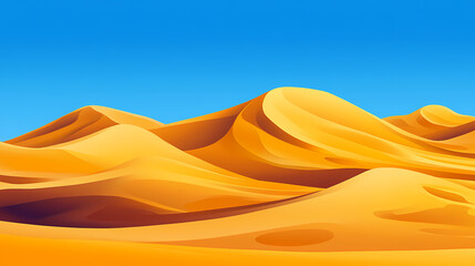 A tranquil desert backdrop with rolling sand dunes and a clear blue sky, creating a peaceful and serene setting. Rolling Sand Dunes. Illustration