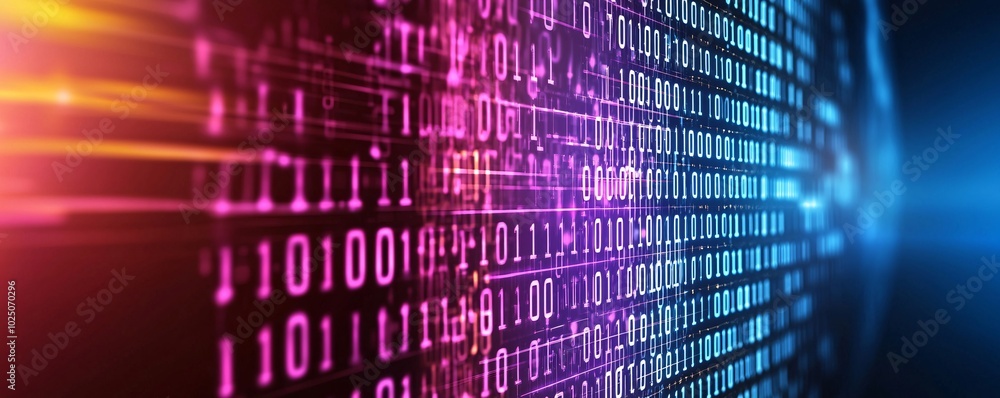 Poster neon glow matrix grid - futuristic holographic firewall and ai cyber security network with glowing e