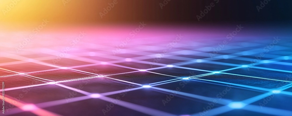 Poster futuristic neon glow matrix grid - holographic firewall and ai cybersecurity network for enhanced di