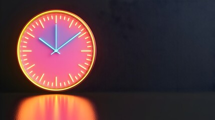 Futuristic Minimalistic Neon Clock on Black Background - Sleek Design and Sharp Contrast for Modern Home Decor or Tech Branding