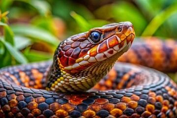 Obraz premium Captivating Juvenile Cottonmouth Snake in Natural Habitat, Showcasing Unique Patterns and Characteristics of This
