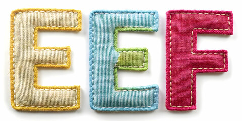 Colorful Felt Letters: EEF - A vibrant and playful trio of felt letters, stitched with a playful charm.  Perfect for adding a touch of handmade warmth to your designs. 