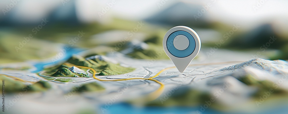 Poster zoomed-in gps tracking pinpointing a specific location on a beautifully textured map