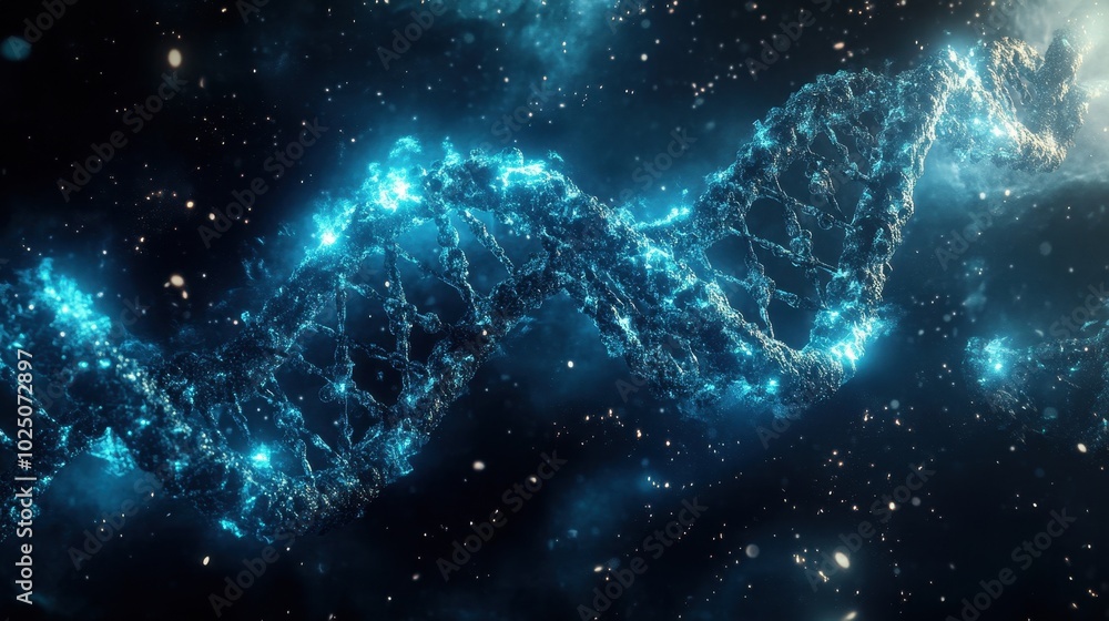 Poster 3d model of a dna strand floating in space