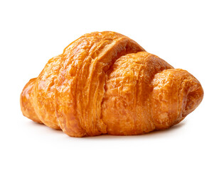 Side view of brown croissant isolated on white background with clipping path