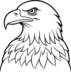 Bald Eagle outline vector and line art illustration design. Bald Eagle Colouring Page element, isolated on white. flying and sitting.