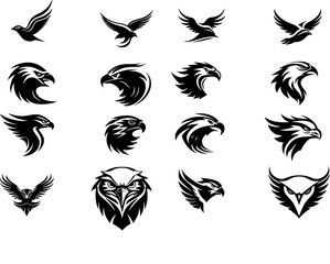A collection of black and white birds logo