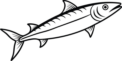 barracuda fish vector art, and line art illustration design. Outlined Barracuda Fish Catching The Fishing Lure Graphic Design. Hand Drawn line art Isolated On Transparent Background.