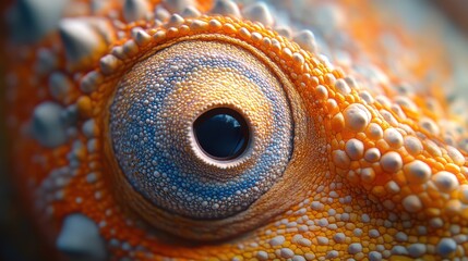 Obraz premium A detailed intricate macro of a chameleon skin, highlighting its texture, patterns and hues variations