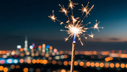 sparkler glowing backdrop city lights night