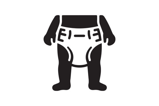 recommend clip art: Cute baby in diaper vector silhouette isolated in white background