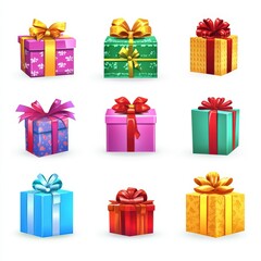 Christmas Gift Boxes with Bows in Assorted Colors