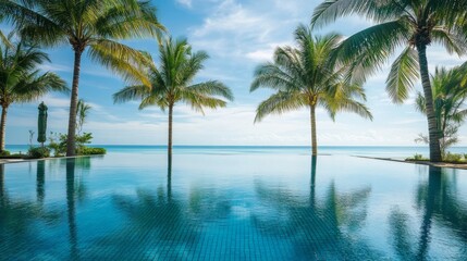 Obraz premium Tranquil Pool with Palm Trees and Ocean View