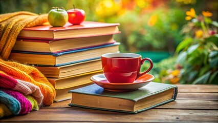 Celebrate World Book Day with a Cozy Stack of Books and Tea - Perfect for Book Lovers and