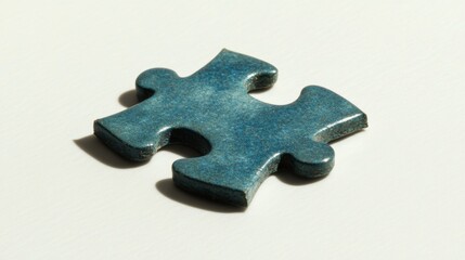 Obraz premium Single puzzle piece in blue color, lying on a white surface, fitting in.