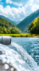 Water flowing from a pipe into a river.