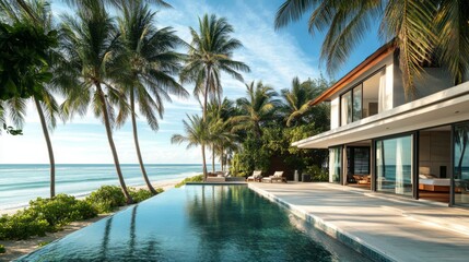 Fototapeta premium Modern Tropical Villa with Infinity Pool and Ocean View